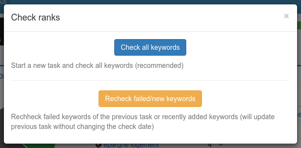 Ability to check rankings of new and failed keywords